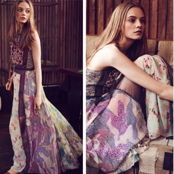 Anthropologie Dresses & Skirts - ANTHROPOLOGIE Byron Lars Wilderflora Patchwork Blue Floral Maxi Dress 2